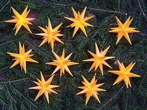 GURU SHOP Sternenkette, Lichterkette mit 10x LED Adventsstern, Außenstern, Weihnachtsstern Ø 12 cm, Länge 12,5 m, mit Timer - 10er Gelb, Kunststoff, Weihnachtsstern, Adventsstern