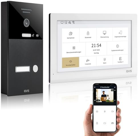 GVS - IP Video Türsprechanlage mit Türöffner, HD Kamera, 1x 10 Zoll Monitor & App - Smarte Video Türklingel mit Kamera & Gegensprechanlage für 1 Familienhaus (AVS5401A)