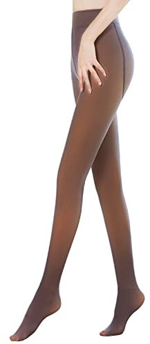 Collant Polaire Femme Effet Transparent Dim, Collant Femme Hiver Ventre Plat, Collant Chaud Femme Hiver Polaire Sans Pied, Doublés Faux Bas en Peluche Thermiques Leggings (220g, Collant Marron)