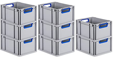 PROREGAL SuperSparSet 8x Eurobox NextGen Color | HxBxT 22x30x40cm | 20 Liter | Griffe blau offen | Glatter Boden | Eurobehälter, Transportbox, Transportbehälter, Stapelbehälter