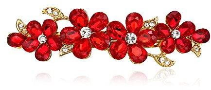 EVER FAITH Haarspange Haarclips Damen österreichische Kristall Clip Art Deco Blume Vine Teardrop Haarschmuck Accessoire Rot Gold-Ton