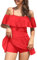 SHEKINI Women's One Piece Swimdress Off-Shoulder Ruffled Flounce Swim Skirt Ruched Swimsuit Red