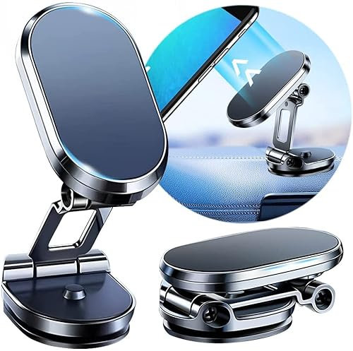Timpou Alloy Folding Magnetic Car Phone Holder,Magnetische Telefonhalterung für Auto, 720° drehbar Universal Magnetic Cell Phone Mount mit 8 starken Magneten