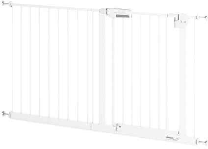 Sämann Türschutzgitter & Treppenschutzgitter zum Klemmen ohne Bohren - für Öffnungen von 75-138 cm - selbstschließendes Absperrgitter mit wahlweiser Verlängerung - mit Wandschutz (129-138 cm)