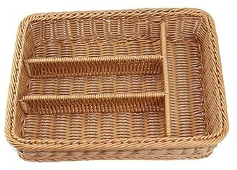 YARNOW Utensilien-Organizer Desktop-Schublade Gabeln Besteck Löffel Gabelfach Rattan Besteckkorb Flechtbesteckablage Aufbewahrungskorb Geschirr Besteckbox Rattan Aufbewahrungskörbe