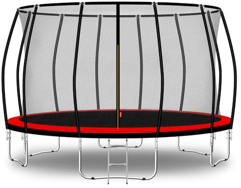 Baunsal® Trampolin Outdoor Ø 427 cm (FGIS) rot Komplettset Sprungmatte mit Netz und Leiter Gartentrampolin Outdoor Spielzeug Kinder Trampolin Kinder Outdoor Spielzeug Garten