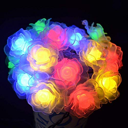 Labstandard Rose Flower Solar String Lights Garden 6M 30LED Rose Flower Fairy Lights Flower Solar String Lights Outdoor Waterproof Rose Flower String Lights with Models (Multicolor)