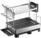 SONGMICS Dish Drying Rack, 2-Tier Dish Drainer for Kitchen Counter with Rotatable and Extendable Drain Spout, Dish Rack with Draining Board, Drip Tray, Plate Holder, Black KCS032B01
