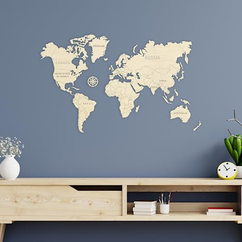 Wooden.City Carte du monde en bois M - Carte du monde en bois pour mur - Carte du monde des lieux où j'ai été - Décoration murale - Carte du monde en bois - Carte du monde en bois - Carte de voyage en