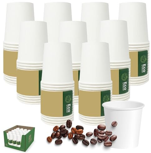 Eco & Natural 1000 Vasos Cartón Desechables De 120 ml, 100% Biodegradables, Reciclables - Vasos Cartón para Café, Agua, Apto Bebidas Calientes, Color Blanco, Vasos Ideal Para Oficina, Camping