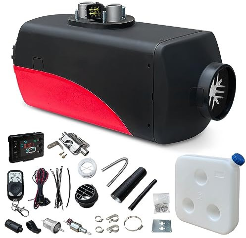 KIASTER 5KW / 8KW 12V Diesel Air Heater Parking Heater Diesel Night Heater w/LCD Switch & Remote Control & Silencer & 10L Fuel Tank for Car Trucks Boat Trailer Motorhomes (Red+Black, 8KW)