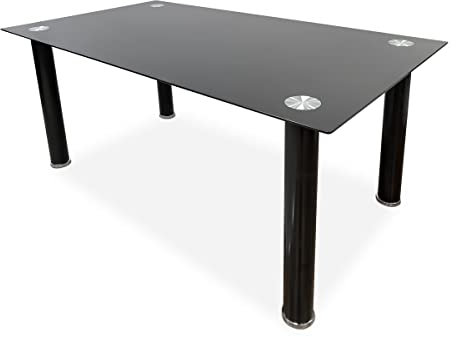 Homey - Mesa de Cristal de Comedor o Cocina con Patas Negras Modelo Döme, Práctica y Funcional. Medidas: 140 cm (Largo) x 80 cm (Ancho) x 74 cm (Alto)