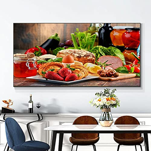 Yangld Obst, Gemüse, Poster und Drucke, Essen, Brot, Leinwanddrucke, Küche, Gemälde, Restaurant, Wandkunst, Bild, Heimdekoration, 50 x 100 cm, rahmenlos