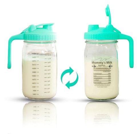 Breast Milk Pitcher for Breastmilk- 32oz Glass Leakproof Breastmilk Storage Container w/Flip-Top Lid- Pour Spout Handle - Breastmilk Pitcher for Fridge- Breast milk storage container for fridge.