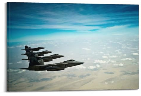 F-22 Poster Aviation Fighter, Motiv: Raptor-Kämpfer, Jet, fliegt nebeneinander, dekoratives Gemälde, Leinwand, Wandposter und Kunstdruck, moderne Familienschlafzimmer-Dekoration, Poster, 60 x 90 cm
