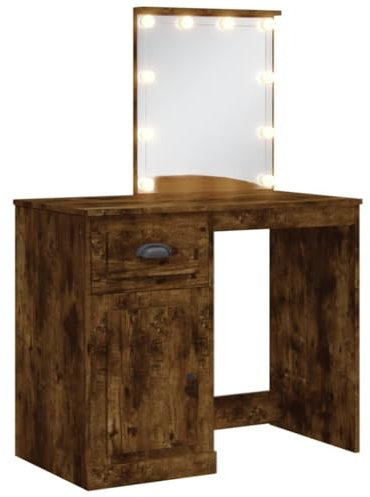 vidaXL Schminktisch mit LED-Leuchten Räuchereiche 90x42x132,5 cm