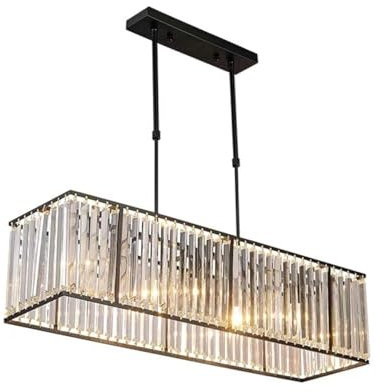 Leomix Schwarzes Rechteck Kristall Kronleuchter Modernes Rechteckige Kristall Deckenleuchte 4-Lichter Schwarzer Kristall Kronleuchter Pendelleuchte Für Küche Insel Esszimmer