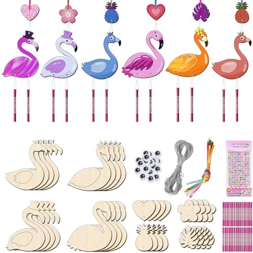 MILIAFLICK 16 pcs Bricolage Flamant Carillon à Vent Activité Manuelle pour Enfant Loisirs carillons éoliens pour enfants Pour anniversaire d'enfant Artisanat Manuelle Déco Suspendue Pour Party