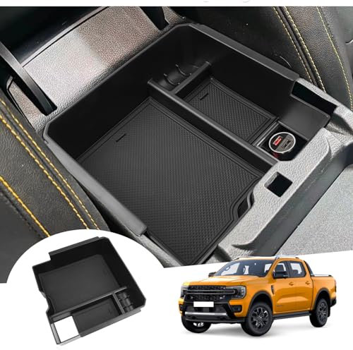 GAFAT Kompatibel mit Neu Ford Ranger T9 2023 2024 2025 Mittelkonsole Aufbewahrungsbox, Ranger T9 Raptor Wildtrak XLT Organizer Tray Handschuhfach, Ranger 2024 Zubehör (Elektronische Bremse)