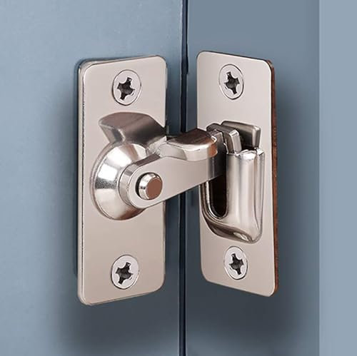 ZiYuya 90 Degree Right Angle Door Lock Buckle Small Bolt Lock, Stainless Steel Door Latch Internal Door Lock Bathroom Lock Toilet Door Lock Hasp Latch Safety Sliding Door Latch (Silver - 1 Pack)
