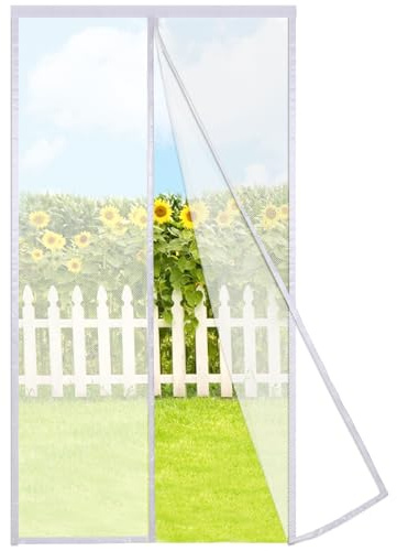 Risareyi Resistente Zanzariera Magnetica per Porte 110x270cm, Bianco | Aggiornamento In Fine Rete Spessa, Tenda Zanzariera Porta Finestra con Calamita, Chiusura Automatica, per Balcone Soggiorno