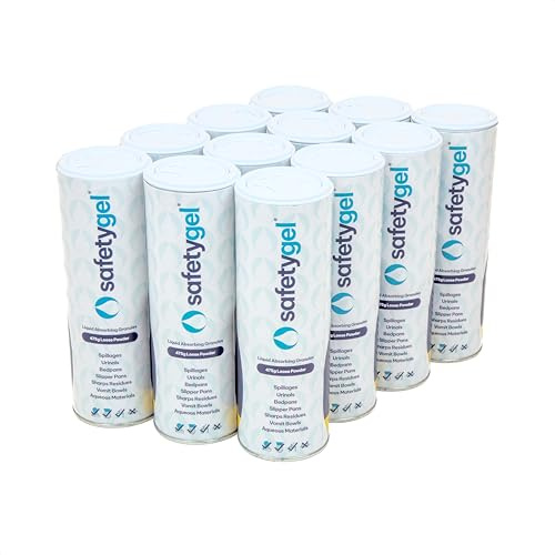 Datesand Group Super saugfähiges Granulat – SafetyGel 475 g Shaker-Topf, ideal zum Absorbieren großer Verschüttungen von Flüssigkeiten, wässrigen Materialien, Urin, Erbrochenem, Blut und Schleim (12)