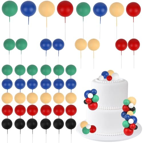 CORNER LACE 52 Pcs Ball Cake Decorations - Red Green Blue Yellow Black White Ball Dessert Picks Cake Cupcake Toppers, Birthday Party Baby Shower Gender Reveal Cake Supplies