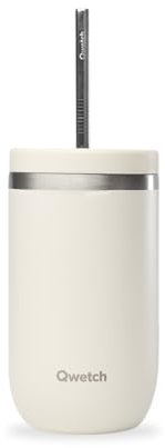 QWETCH - Cold Cup Isotherme 470ml Sable - 24h Glacé & 12 Froid - Inox Recyclé, Anti-Éclaboussure - Idéale pour Boissons Fraîches, Bubble Tea et Café Glacé
