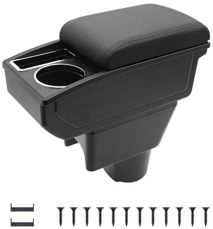 KAERGK Car Armrests for Renault Dacia Duster I 2010-2015, Centre Consoles for Car, Double Storage Space with Cup Holder, Easy Assembly, Comfortable and Durable Leather, Black (Black Line)