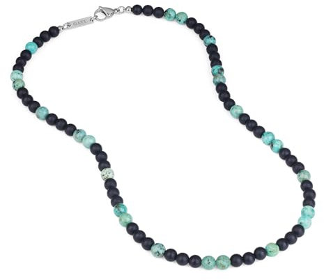 GAVU Herren Surfer Halskette mit Afrikanischer Türkis und matten Onyx Perlen Edelstein Glückskette für Männer 65cm