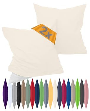 npluseins Renforcé-Kissenbezüge im Doppelpack - 100% Baumwolle - schlicht und edel 698.898, 40 x 40 cm, Natur