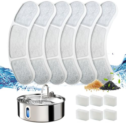 FUKUMARU Trinkbrunnen Filter 6pcs für Katzen und Hunde, kompatibel mit FUKUAMRU 7L Runden Wasserspender(Rundes Modell aus rostfreiem Stahl)