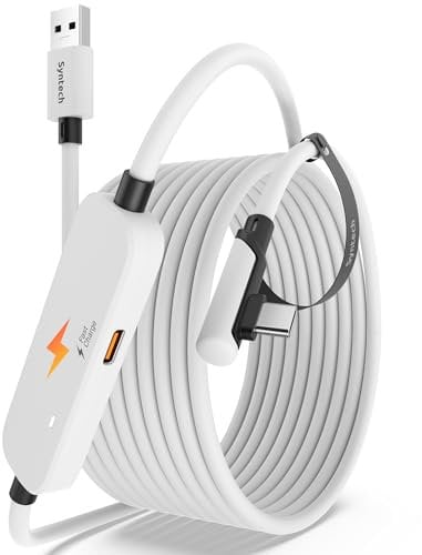 Syntech Link Cable with Charging 16FT Compatible with Oculus/Meta Quest 3S/3, Quest2 Accessories, USB 3.0 Link Cable with Extra Charging Port, for PC/SteamVR and Extended Gameplay