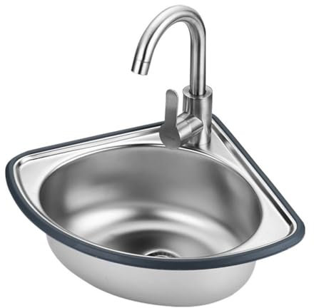 Lavabo Lave Main de Salle de Bain Mural D'angle, Petit Évier de Cuisine Triangulaire en Acier Inoxydable, Gain de Place 34x34x15cm