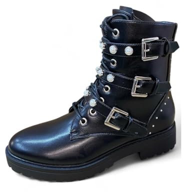 Damen Stiefeletten Biker Boots Nieten Schnallen Stiefel ST83 (BH146 36)