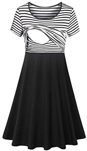 Generisch Robe de maternité en jean pour femme enceinte - Rayures de maternité - Allaitement, Noir , S