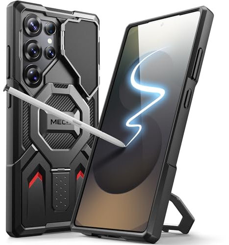 Tongate Magnetische Hülle für Samsung Galaxy S25 Ultra mit Ring Stand, [Kompatibel mit MagSafe][Kameraabdeckung Kickstand] Drop Stoßfest Robuste Handyhülle für S25 Ultra mit Schutzfolie 2025, Schwarz