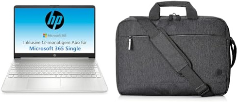 HP Laptop | 15,6 FHD Display | Intel Celeron N4500 | 4 GB DDR4 RAM | 128 GB SSD | Intel UHD Graphics | Windows 11 Home im S-Modus | QWERTZ Tastatur | Silber mit HP Prelude Pro Laptop-Tasche, Schwarz