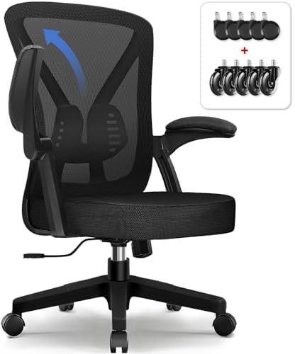 Hinonde Bürostuhl,Bürostuhl ergonomisch, Schreibtischstuhl mit klappbare Armlehnen,Ergonomischer Bürostuhl,Chefsessel,Höhenverstellbare Stuhl,Drehstuhl mit Wippfunktion