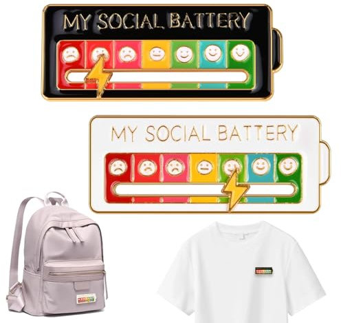 2 Stück Social Battery Pin,My Social Battery Pin,My Social Battery,Sozial Batterie Pin,Social Battery,Soziale Batterie,Broschen Angstabzeichen Interaktive Für Psychische Gesundheit