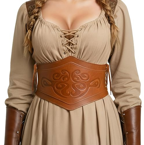 TRIWORKS Damen Mittelalter Korsett Gürtel Wikinger Elastischen Gürtel Piraten Korsett Vintage Halloween Karneval Cosplay Kostüm