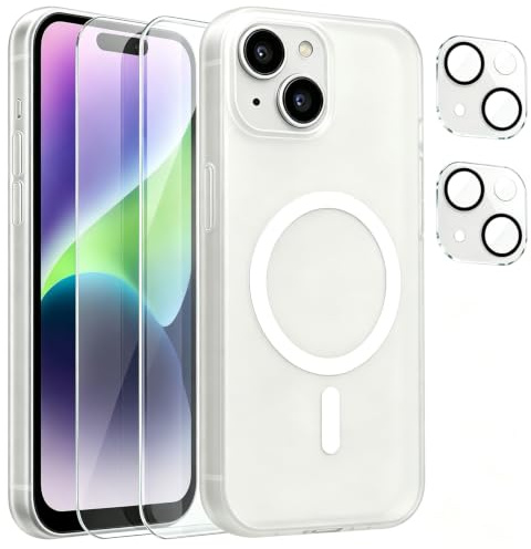 Czyoa für iPhone 14 Hülle, TPU Schutzhülle mit Magnetsicher mit 2 Stücke Schutzfolie + 2 Kameraschutz Displayschutzfolie für iPhone 14 6.1 - Transparent Mattiert