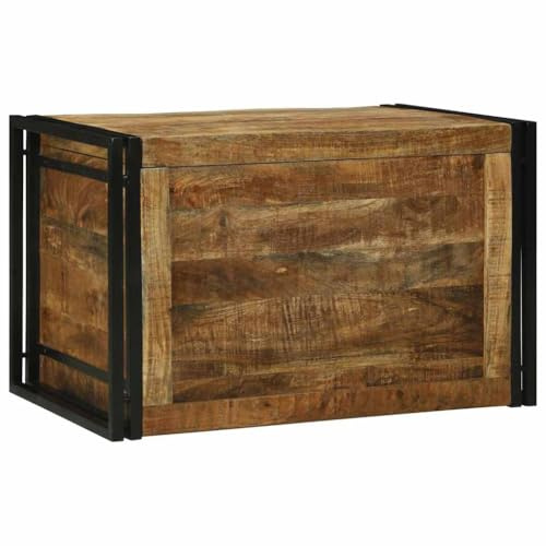 vidaXL Aufbewahrungsbox 80 x 50 x 50 cm Raues Mangoholz und Metall, Wohnzimmerstauraum, rustikales Holzbox, dekorative Aufbewahrung, platzsparender Organizer