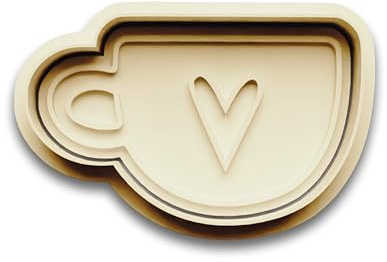 Kaffeetasse Keksausstecher – zweiteilig mit Rand & Stempel – PLA Ausstechform – Ausstecher für Kaffee-Liebhaber, Backfreude & Keksdeko