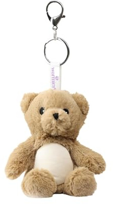 Warmies Brown Bear Bag Charm with Microfiber Screen Cleaner, 21cm French Lavender Scented Handbag Accessory with Screen Wiper for Phones, Laptops and Tablets