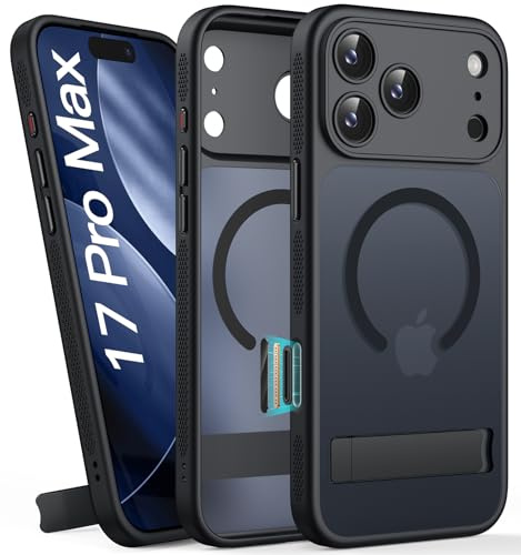 SIXBOX für iPhone 17 Pro Max Hülle mit Ständer, Kamerasteuerung, Schwarz | Kompatibel mit MagSafe, Militärschutz Handyhülle, Dünn Stoßfeste, Silikon rutschfest Schutzhülle für iPhone 17 Pro Max 2025