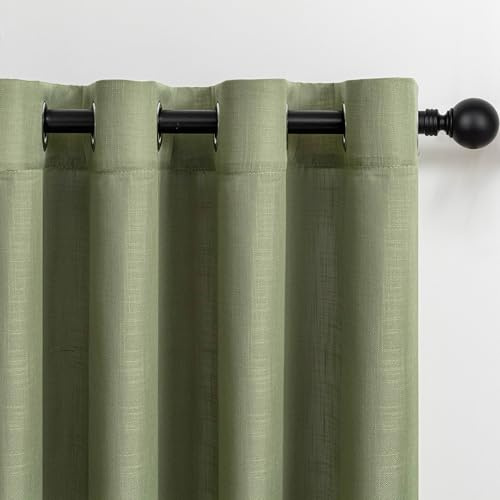 MYSKY HOME Vorhänge Leinenvorhang mit ösen Vorhang Leinenoptik Modern Halbtransparent für Wohnzimmer Dekoschal Küchengardinen Schlaufenschal Schlafzimmer Salbeigrün 140 x 225 cm 2er Set