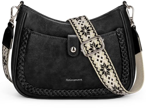 RAINSMORE Umhängetasche Damen Mittelgroß Schultertasche mit Breiten | Handtasche Damen PU Leder Crossbody Bag Damen für Alltag, Reise