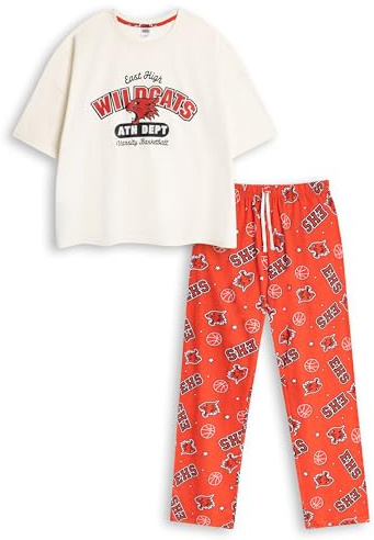 Disney High School Musical Womens Red Short Sleeve Long Leg Pyjama Set | East High Wildcats Varsity Basketball Print | Loungewear & Sleeping Nightwear Merch