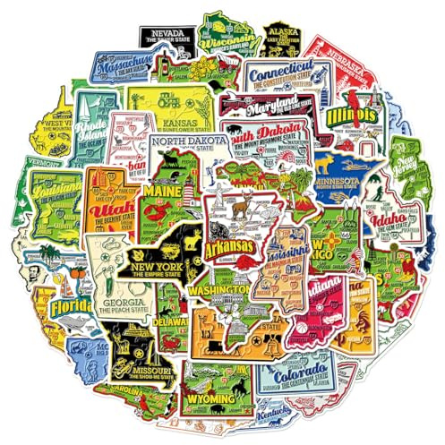 50Stück Weltkarte Aufkleber für Motorrad,Laptop,Fahrrad,Auto,Kühlschrank,Skateboard,Reise Wasserfeste Vinyl Sticker,Teenager Erwachsene Geschenk,Cartoon Grüne Map Aesthetic Graffiti Stickers